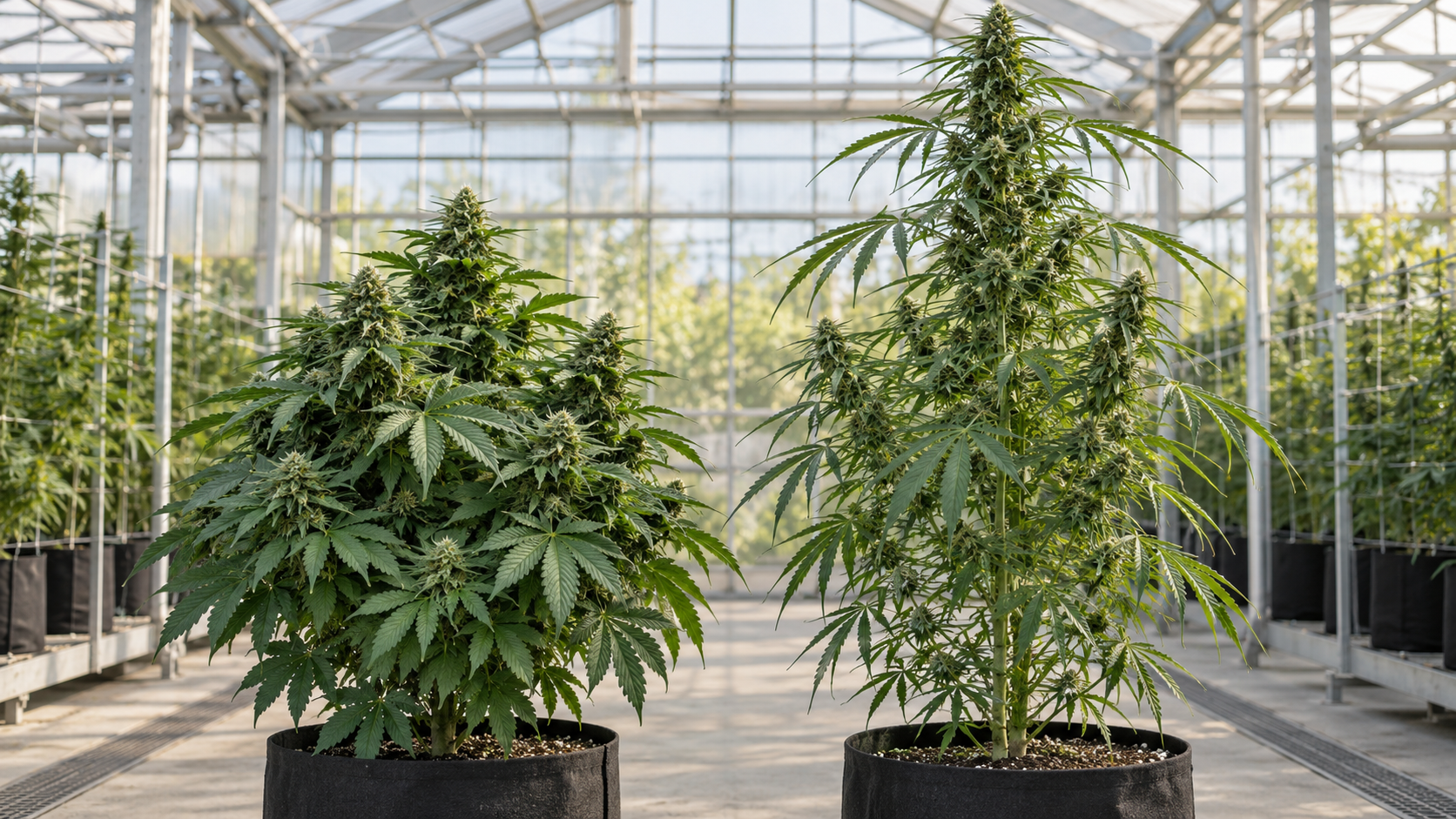 Difference between indica and sativa cannabis plant shapes
